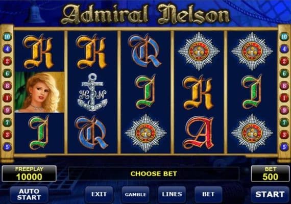 Main game board featuring five reels and 10 paylines with a $250,000 max payout.