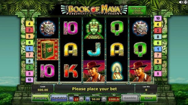 Main game board featuring five reels with 10 paylines and a $250,000 max payout.