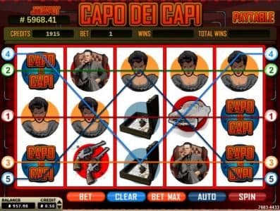 Main game board featuring five reels and 5 paylines with a $4,000 max payout