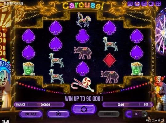 Main game board featuring five reels and 720 winning ways with a $90,000 max payout.