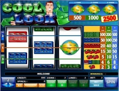 main game board featuring 3 reels and 3 paylines