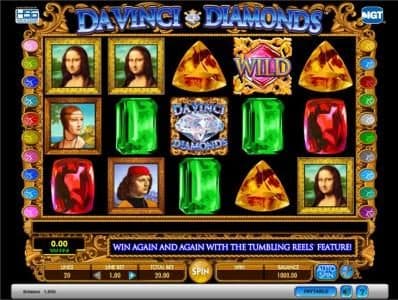Da Vinci Diamonds slot game playing board