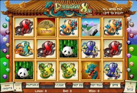 main game board featuring five reels and 20 paylines