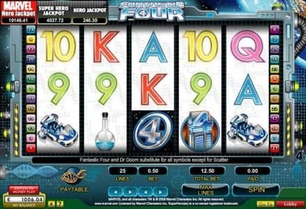 Main game board featuring five reels and 25 paylines with a $25,000 max payout
