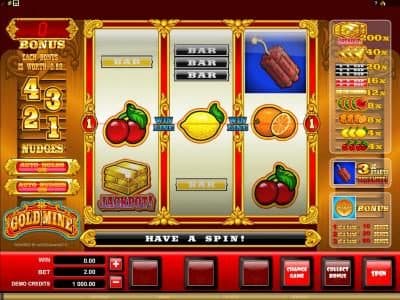 main game board featuring 3 reels and one pay line