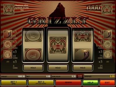 main game board featuring three reels and a single payline