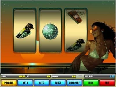 main game board featuring three reels and a single payline