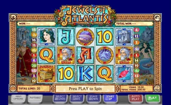 Main game board featuring five reels and 20 paylines with a $50,000 max payout