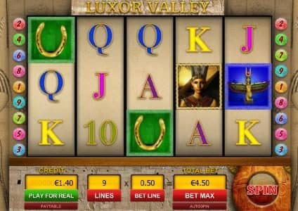 main game board featuring five reels and nine paylines