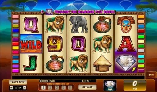 Main game board featuring five reels and 25 paylines
