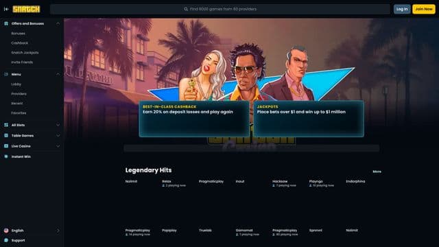 Snatch Casino home screen