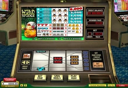 Main game board featuring three reels and 5 paylines with a $18,000 max payout