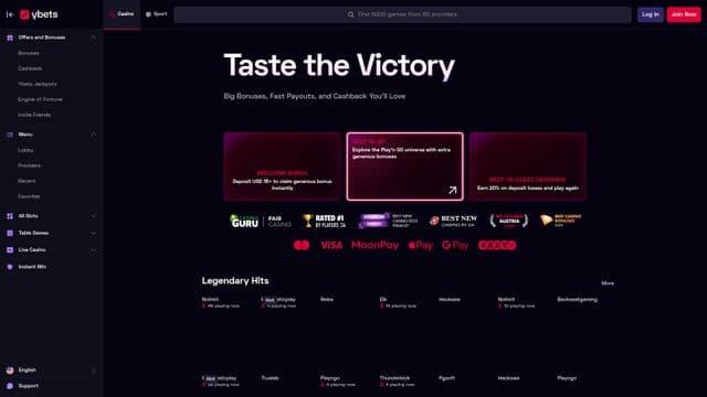 Ybets home screen